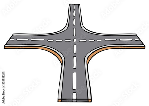Four Way Road Intersection Crossroads Highway Path Decision Illustration