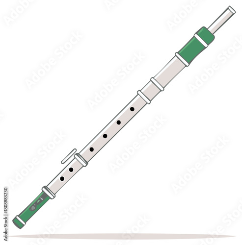 Traditional Irish flute or tin whistle folk music woodwind instrument vector illustration