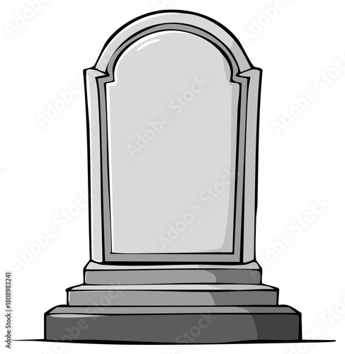 Blank Stone Monument Tombstone with Arch Top and Stair Base for Inscription or Design