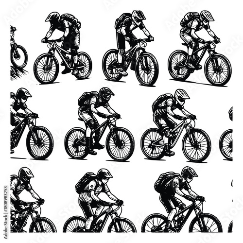 Cyclist Riding Bike Silhouette Collection