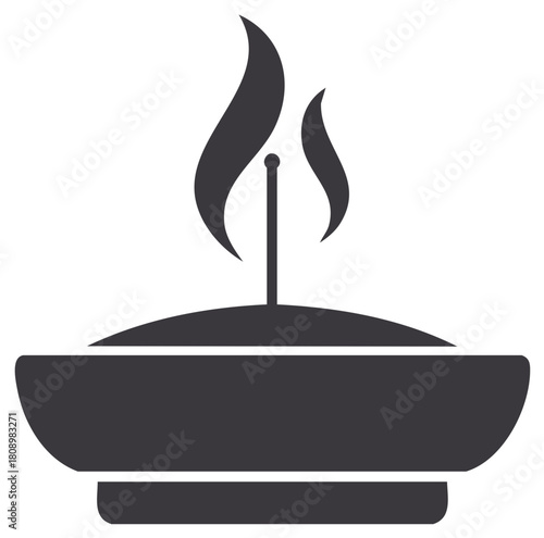 Burning Candle Icon Elegant Flame in Dark Incense Bowl Spiritual Light Vector