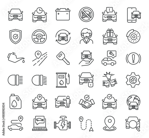 Set of collection line icons related Cars. Editable stroke. Perfect pixel on transparent background