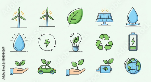 Eco friendly energy sources and sustainable lifestyle vector illustration for environmental awareness campaign