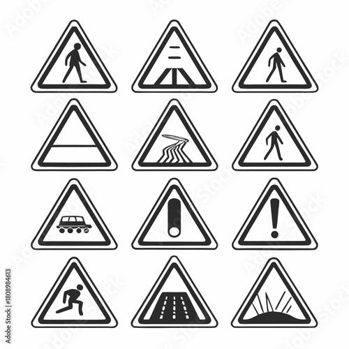 Free Download Minimal Line-Art Road Warning Signs Collection - GFXLoad