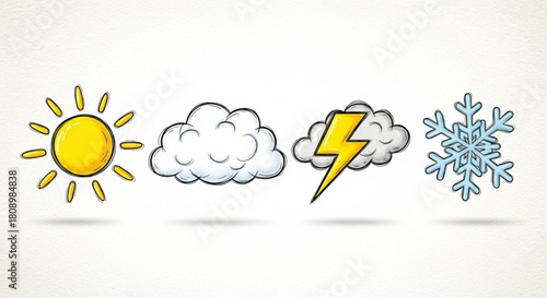 Weather forecast icons sun cloud lightning snowflake vector illustration design element drawing art