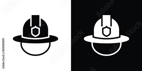 Firefighter helmet icon in glyph shilhouette black and white colors