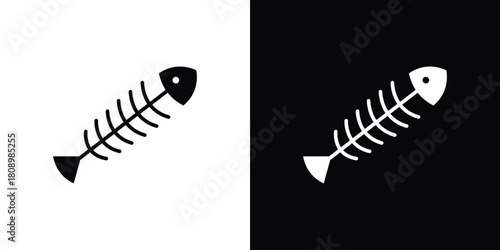 Fish bone icon in glyph shilhouette black and white colors