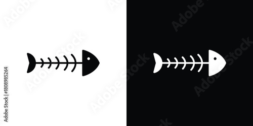 Fish skeleton icon in glyph shilhouette black and white colors