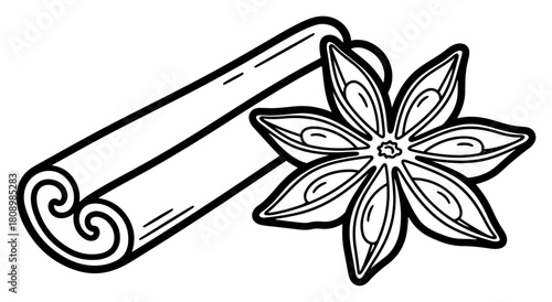 Hand Drawn Cinnamon Stick And Star Anise Spice Vector Illustration For Holiday Baking