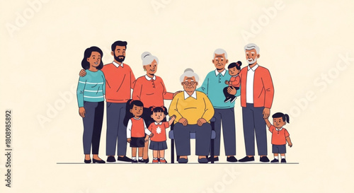 Family generations vector illustration of grandparents parents and children together in a group shot