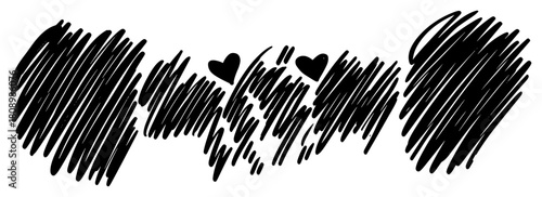 Abstract Hand Drawn Scribble Texture with Messy Lines and Heart Shapes