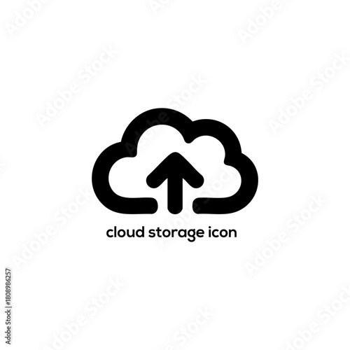 Minimalist cloud upload storage icon design representing digital data transfer, modern file backup, secure online hosting, and technology communication concept