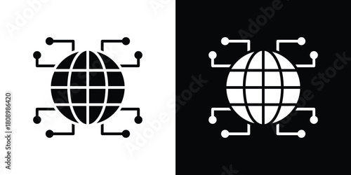Global networking icon in glyph shilhouette black and white colors