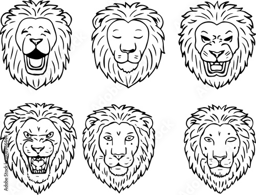 Lion Face Emotion Expressions Illustration Set