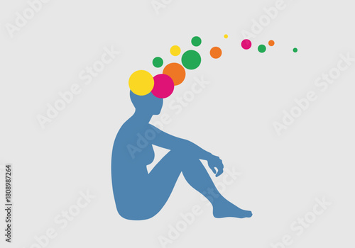 Abstract human silhouette with colorful thought bubbles
