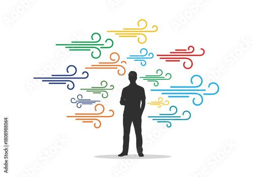 Silhouette of person with colorful abstract swirls in minimalist design