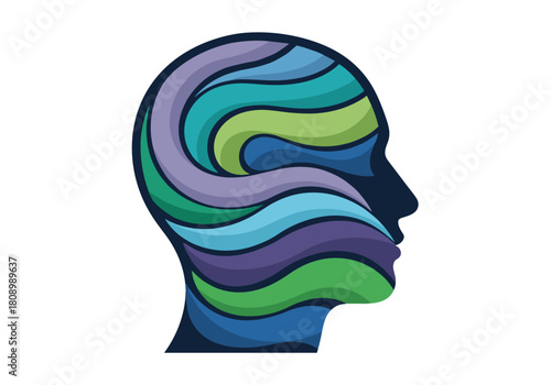 Abstract human profile with colorful wave pattern in modern silhouette style