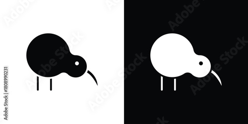 Kiwi bird icon in glyph shilhouette black and white colors