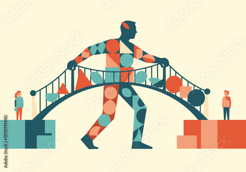 Geometric figures and connections: symbolic bridge carried by abstract silhouette
