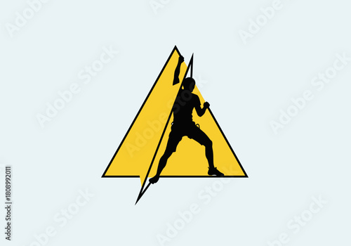Dynamic climber silhouette with geometric mountain symbol