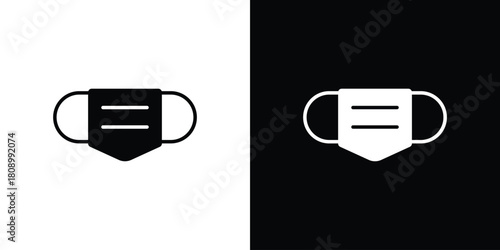 Medical mask icon in glyph shilhouette black and white colors