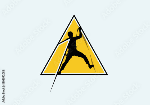 Dynamic climber silhouette on yellow triangle background