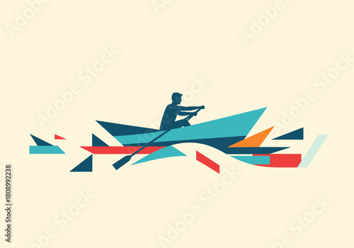 Colorful abstract geometric canoeing silhouette in modern art style