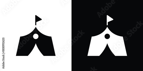 Military tent icon in glyph shilhouette black and white colors