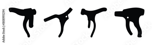 Silhouettes of various bicycle brake levers and shifters design