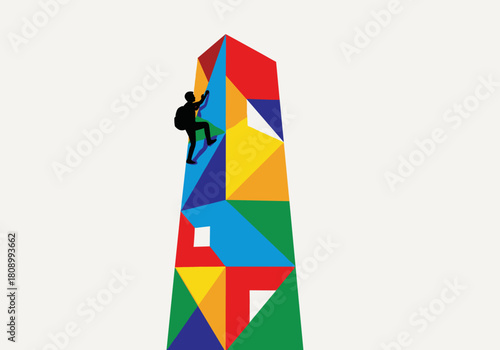 Colorful geometric climbing challenge with silhouette climber