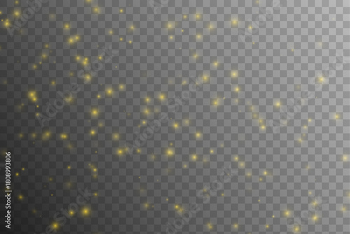 Scattered tiny golden particles on a transparent checkered background, creating a soft glitter texture and dreamy sparkling effect.