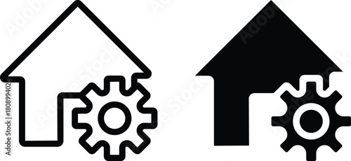 Home with Settings Icon Set. Smart House Automation with cogwheel, Gear Symbol. Automation Transformation.