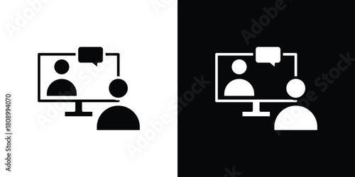 Online coaching icon in glyph shilhouette black and white colors