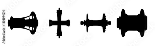 Mechanical engineering components in black silhouette form.