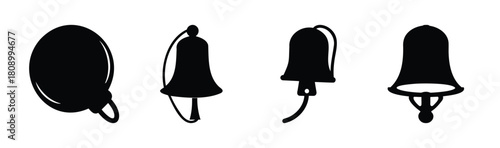 Set of diverse bell icons and notification symbols in silhouette