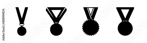 Award medals vector icon set; triumph, success, recognition.