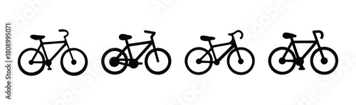 Set of diverse minimalist bicycle icons in a row illustration