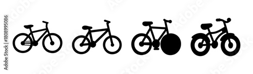 Abstract bicycle icons set: varied bike silhouettes on white