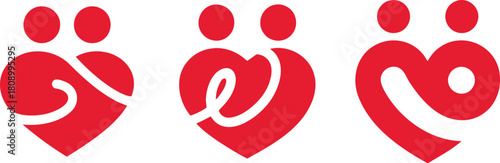 Set of Combination logo from heart and people symbol logo design concept