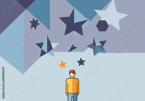 Dreamy minimalistic flat design with stars and geometric shapes