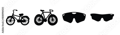 Bike and sport sunglasses silhouettes for cycling flat icons