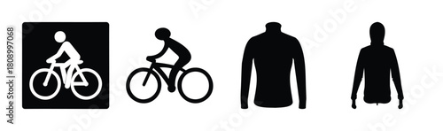 Cyclist symbols and various apparel black silhouettes set