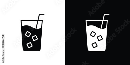 Refreshing cold drink icon in glyph shilhouette black and white colors