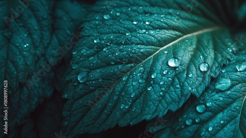 Dew drops on fresh green leaves