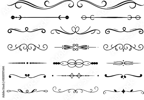 Ornate Rule Lines and Page Decoration Elements on White Background