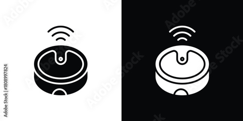 Robot vacuum cleaner icon in glyph shilhouette black and white colors