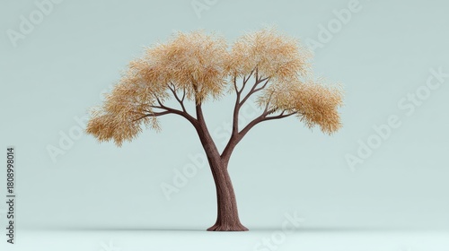 Fototapeta Naklejka Na Ścianę i Meble -  A tree with brown leaves is standing alone on a white background