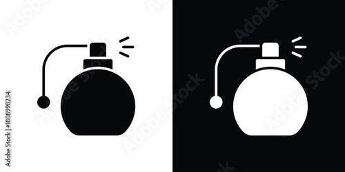 Round perfume bottle icon in glyph shilhouette black and white colors