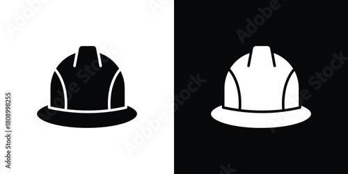 Safety helmet icon in glyph shilhouette black and white colors