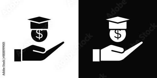 School fees icon in glyph shilhouette black and white colors